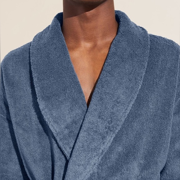 🌻Eberjey Coastal Blue Terry Gender Neutral Long Robe Unisex Size M/L - Picture 4 of 15